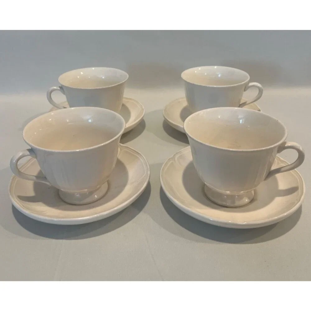 Wedgwood Queen's Plain Teacup & Saucer Sets (4) English Creamware